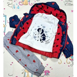 Бебешки комплект за момиче с яке на червени сърца-3 части