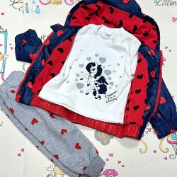 Бебешки комплект за момиче с яке на червени сърца-3 части