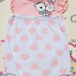 Бебешки боди ромпър на розови сърчица Бебешки боди ромпър на розови сърчица