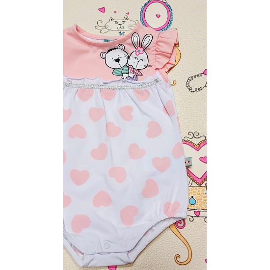 Бебешки боди ромпър на розови сърчица Бебешки боди ромпър на розови сърчица