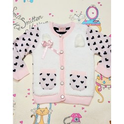 Бебешка жилетка Сърчица в бяло и розово с ушички Бебешка жилетка Сърчица в бяло и розово с ушички