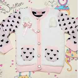 Бебешка жилетка Сърчица в бяло и розово с ушички Бебешка жилетка Сърчица в бяло и розово с ушички