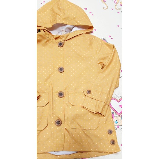 Яке шлифер за момиче в жълто на бели точки