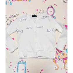 Жилетка за момиче в бяло с панделки