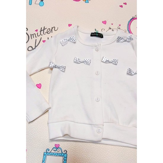 Жилетка за момиче в бяло с панделки