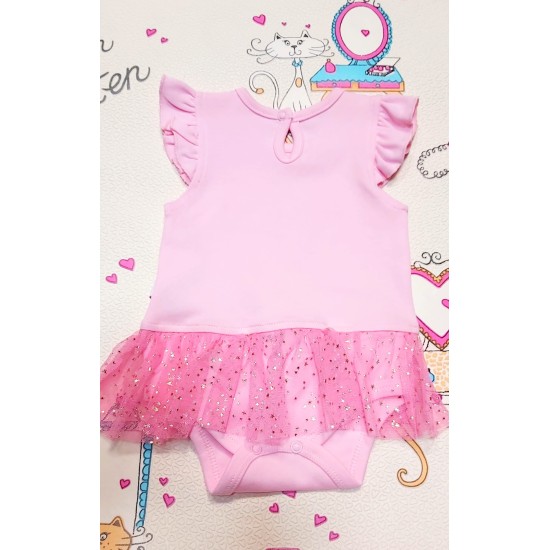 Бебешка боди рокля Мидичка в розово с тюл Бебешка боди рокля Мидичка в розово с тюл