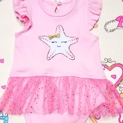 Бебешка боди рокля Мидичка в розово с тюл Бебешка боди рокля Мидичка в розово с тюл