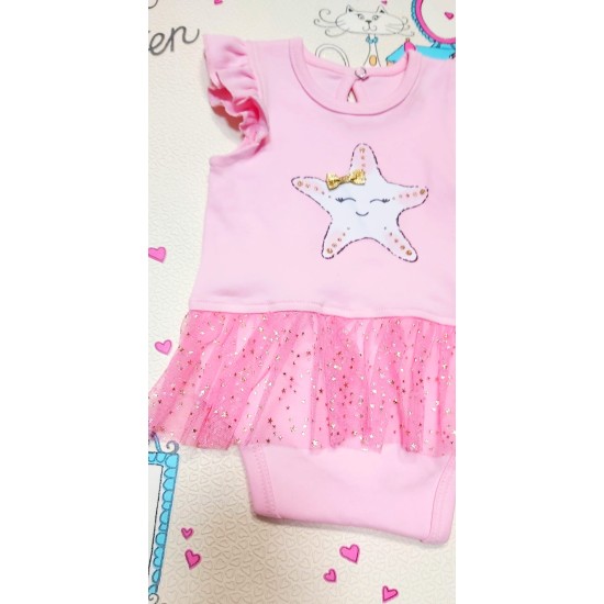 Бебешка боди рокля Мидичка в розово с тюл Бебешка боди рокля Мидичка в розово с тюл