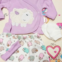 Бебешки комплект за новородено в лилаво и бяло 5 части