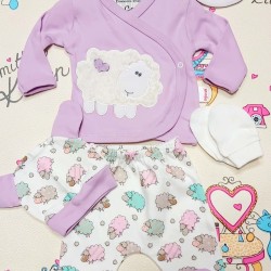 Бебешки комплект за новородено в лилаво и бяло 5 части Бебешки комплект за новородено в лилаво и бяло 5 части