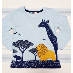 Детска тениска в синьо с жираф и лъв