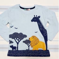 Детска тениска в синьо с жираф и лъв Детска тениска в синьо с жираф и лъв