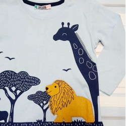 Детска тениска в синьо с жираф и лъв