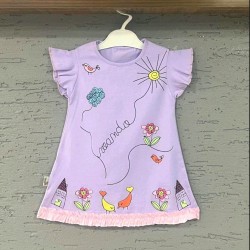 Детска лятна рокля в лилаво и розово  Слънчице