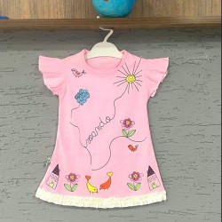 Детска лятна рокля в розово и бяло  Слънчице