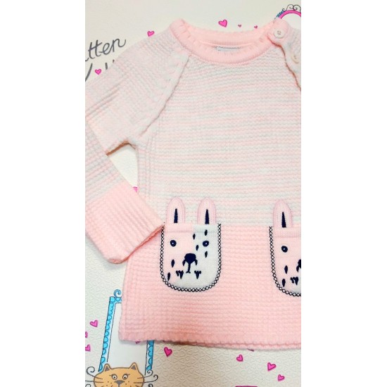 Детски плетен пуловер ,,Зайчета розово