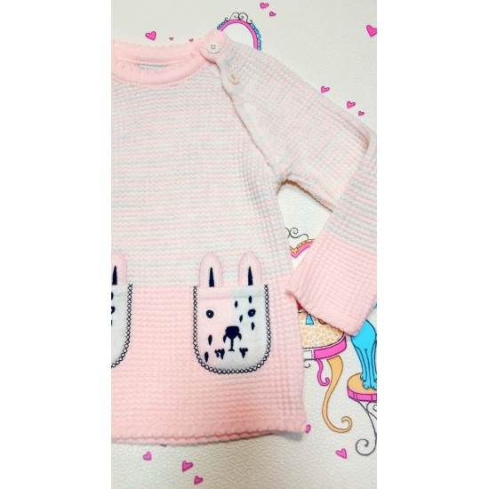 Детски плетен пуловер ,,Зайчета розово