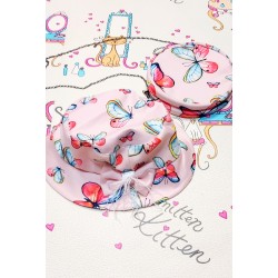 Детска разкошна рокля в розово с пеперуди с чанта и шапка