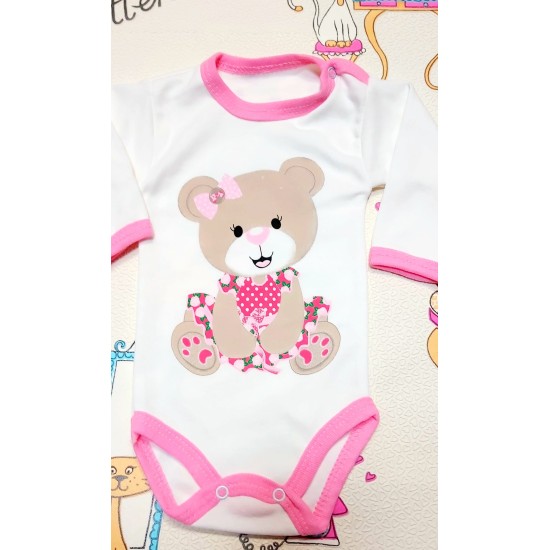 Боди ,,Мече" в бяло и светло розово