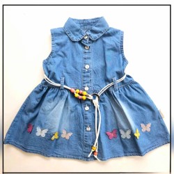 Детска лятна дънкова рокля с коланче  Пеперудки