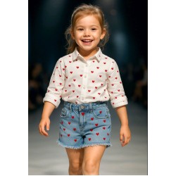 Детски дънкови къси панталони с червени сърца