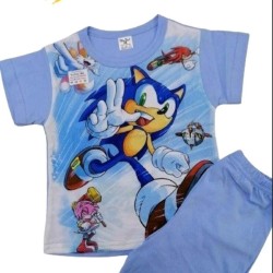 Детска лятна памучна пижама в синьо със Соник