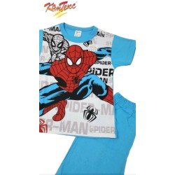 Лятна детска пижама в синьо и бяло със  Спайдърмен