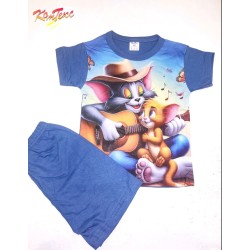 Лятна детска памучна пижама в синьо с Том и Джери Лятна детска памучна пижама в синьо с Том и Джери