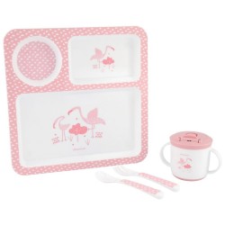 Комплект прибори за хранене 4бр в бяло и розово Комплект прибори за хранене 4бр в бяло и розово