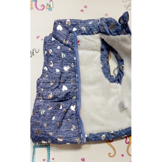 Синьо-лилав шушляков елек на сребърни сърца Синьо-лилав шушляков елек на сребърни сърца