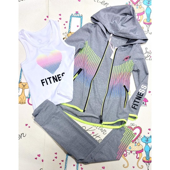 Детски спортен комплект в сиво от 3части от тънка спортна материя