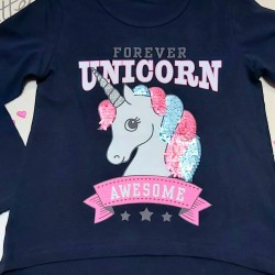 Блуза в тъмносиньо с Еднорог с паети Блуза в тъмносиньо с Еднорог с паети