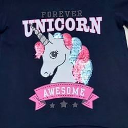 Блуза в тъмносиньо с Еднорог с паети Блуза в тъмносиньо с Еднорог с паети