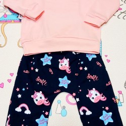 Детски памучен комплект с Еднорог в розово и тъмносиньо