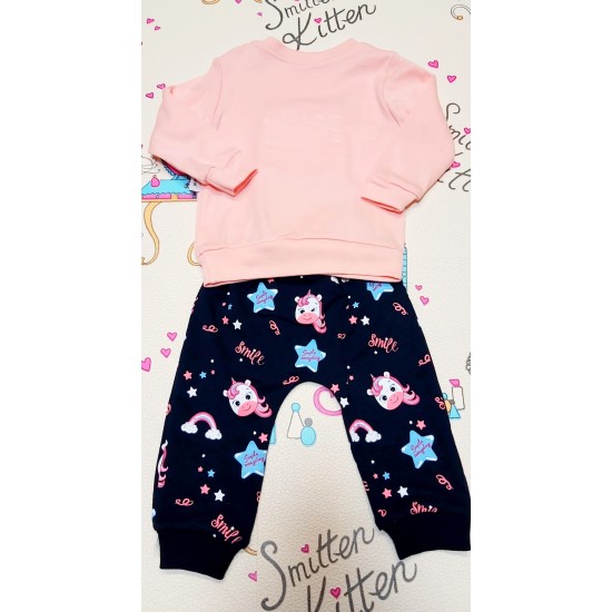 Детски памучен комплект с Еднорог в розово и тъмносиньо