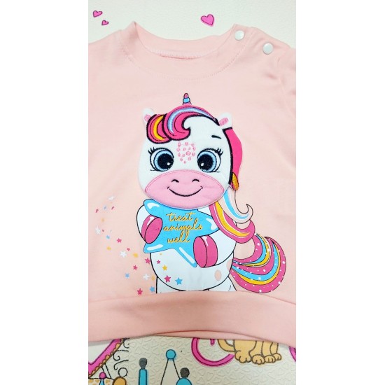 Детски памучен комплект с Еднорог в розово и тъмносиньо