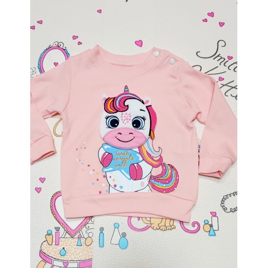 Детски памучен комплект с Еднорог в розово и тъмносиньо