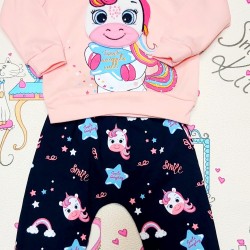 Детски памучен комплект с Еднорог в розово и тъмносиньо Детски памучен комплект с Еднорог в розово и тъмносиньо