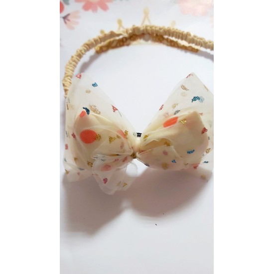 Диадема с пухкава панделка в бежово