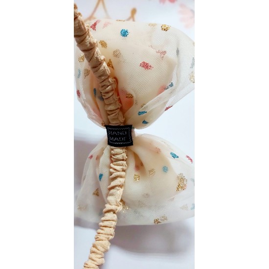 Диадема с пухкава панделка в бежово