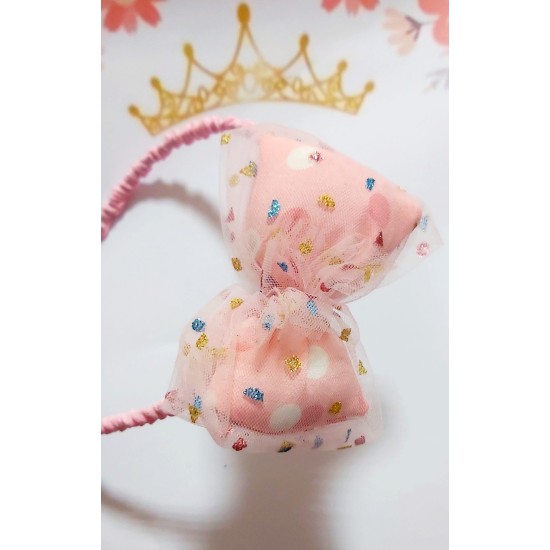 Диадема с пухкава панделка в розово