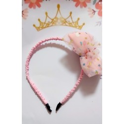 Диадема с пухкава панделка в розово