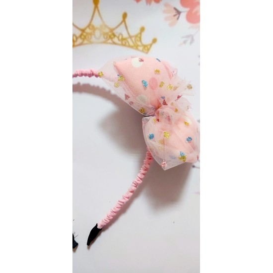 Диадема с пухкава панделка в розово