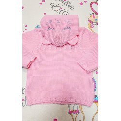 Розова детска плетена жилетка с ушички