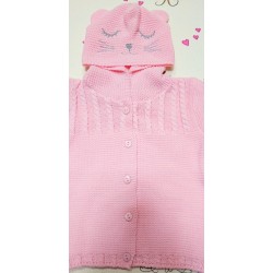 Розова детска плетена жилетка с ушички Розова детска плетена жилетка с ушички