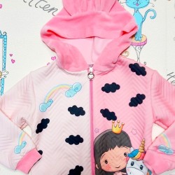 Бебешки суичър за момиче с ушички в розово с Еднорог Бебешки суичър за момиче с ушички в розово с Еднорог