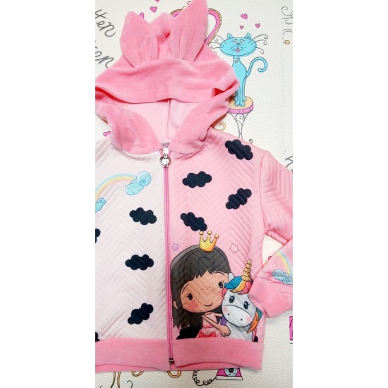 Бебешки суичър за момиче с ушички в розово с Еднорог