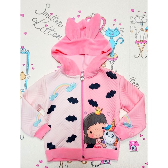 Бебешки суичър за момиче с ушички в розово с Еднорог