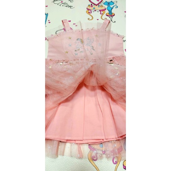 Детска официална рокля,,Еднорог  розово златисто