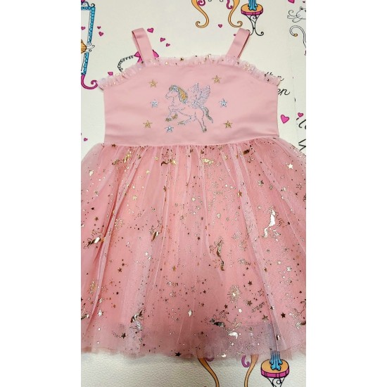 Детска официална рокля,,Еднорог  розово златисто
